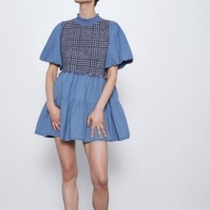 Zara combination denim twill mini dress